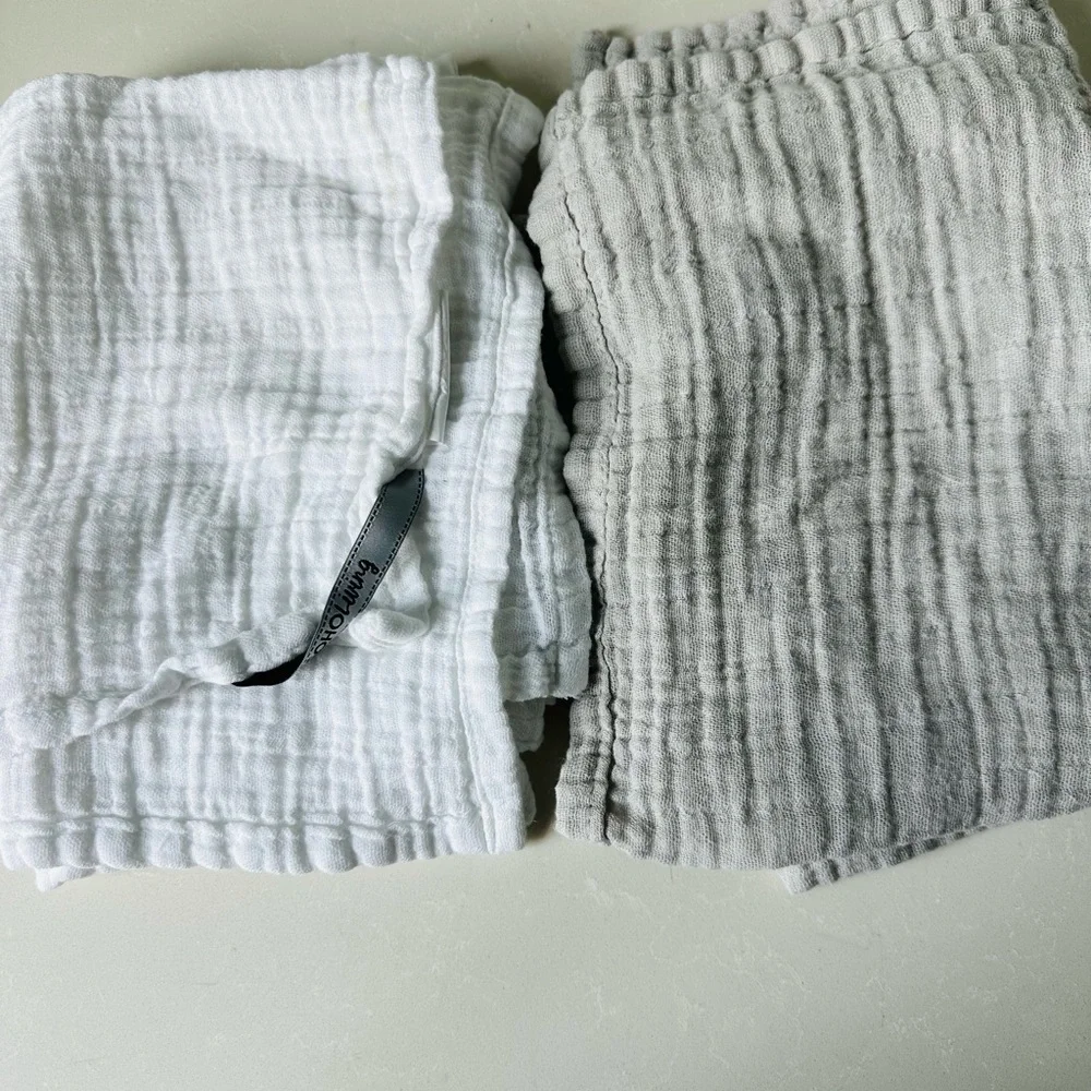 Gray and White Gauze Cotton Guest Towels